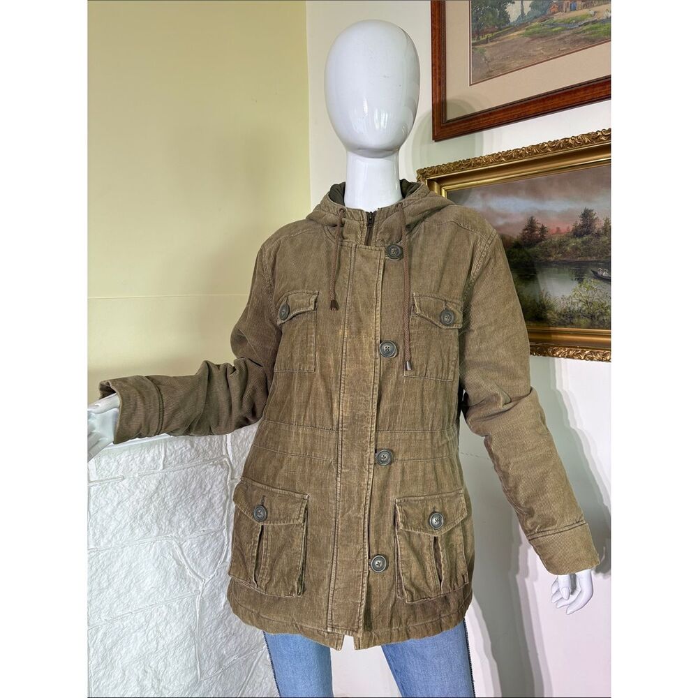 Roots Corduroy Hooded Military Green Zip Up Jacket - Picture 6 of 13